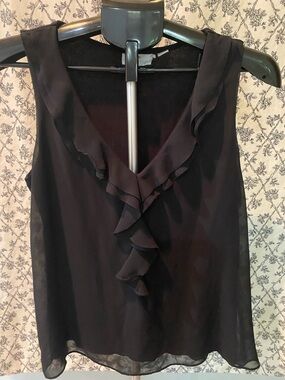 New York & Company Black Ruffle V-Neck Blouse